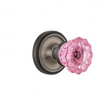 Nostalgic Warehouse 724077 - Nostalgic Warehouse Classic Rosette Privacy Crystal Pink Glass Door Knob in Antique Pewter