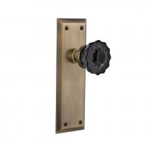 Nostalgic Warehouse 726939 - Nostalgic Warehouse New York Plate Single Dummy Crystal Black Glass Door Knob in Antique Brass