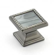 Schaub and Company 21-AN-GS - Knob, Square, Antique Nickel, Greystone Glass Inlay, 1-1/4'' dia