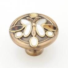 Schaub and Company 960K-PB/AB - Heirloom Treasures,Solid Brass Knob,1-1/2'' Dia With Tiger Penshell And White And Yellow