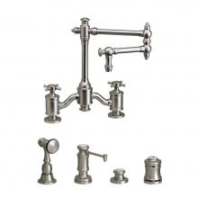 Waterstone 6150-12-4-PG - Waterstone Towson Bridge Faucet - 12'' Articulated Spout - Cross Handles - 4pc. Suite