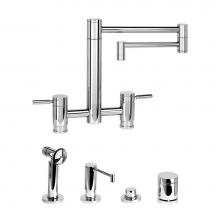 Waterstone 7600-18-4-PG - Waterstone Hunley Bridge Faucet - 18'' Articulated Spout - 4pc. Suite