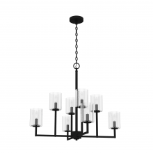 Hunter 19532 - Hunter Kerrison Natural Black Iron with Seeded Glass 8 Light Chandelier Ceiling Light Fixture