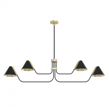 Hunter 19206 - Hunter Grove Isle Matte Black and Modern Brass 4 Light Large Chandelier Ceiling Light Fixture