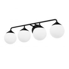 Hunter 45221 - Hunter Hepburn Matte Black with Cased White Glass 4 Light Bathroom Vanity Wall Light Fixture