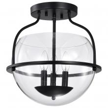  60/7823 - Amado 3 Light Semi Flush Mount; Matte Black Finish; Clear Glass