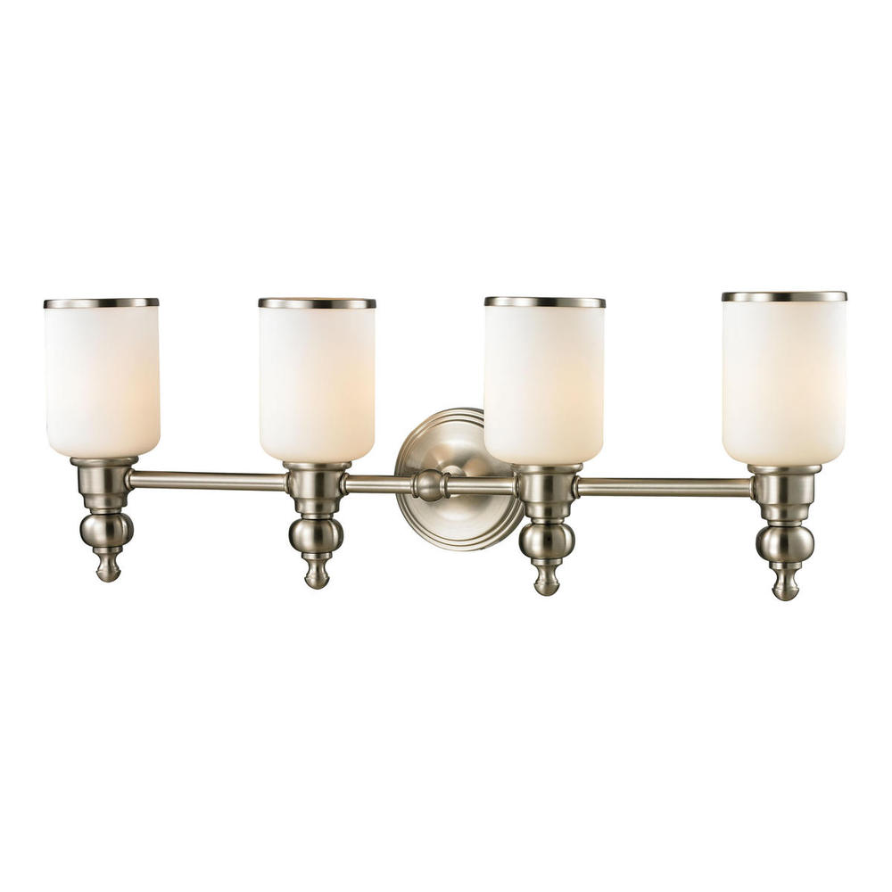 Bristol Way 4-Light Vanity Lamp in Brushed Nickel with Opal White Blown Glass