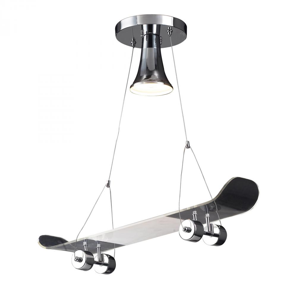 Novelty 1 Light Skateboard Pendant In Chrome